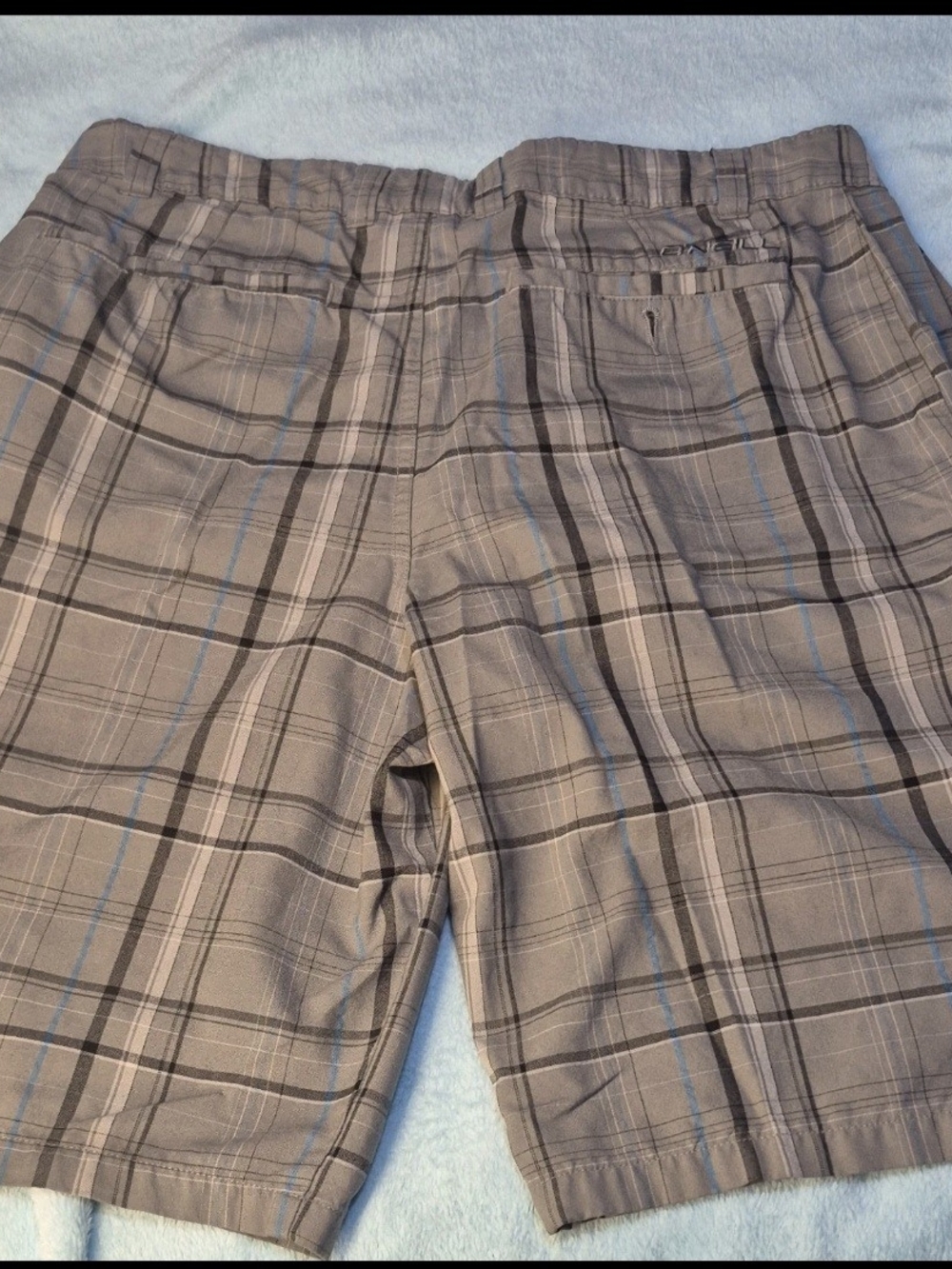 O'Neill Gray Plaid Chino Shorts with Blue Accents